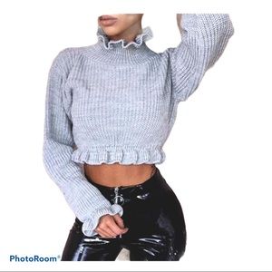 Woman’s Christmas Grey crop turtleneck sweater. S